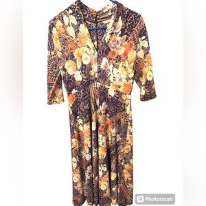 Soft Surroundings PXS maxie dress fall colors 3/4 sleeves zipper on back V neck